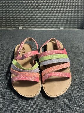 Maggie & Zoe Glitter Multi-Striped Pink Green Purple Orange Sandals